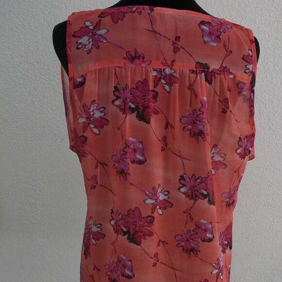 Woman Orange color with pink flowers Tank Top - Picture 3 of 4